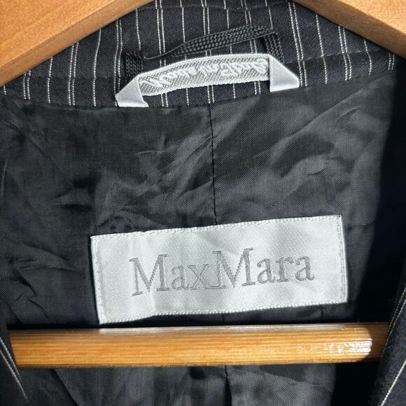Max Mara Striped Wool Blend Blazer Black Size 10 - Picture 3 of 4